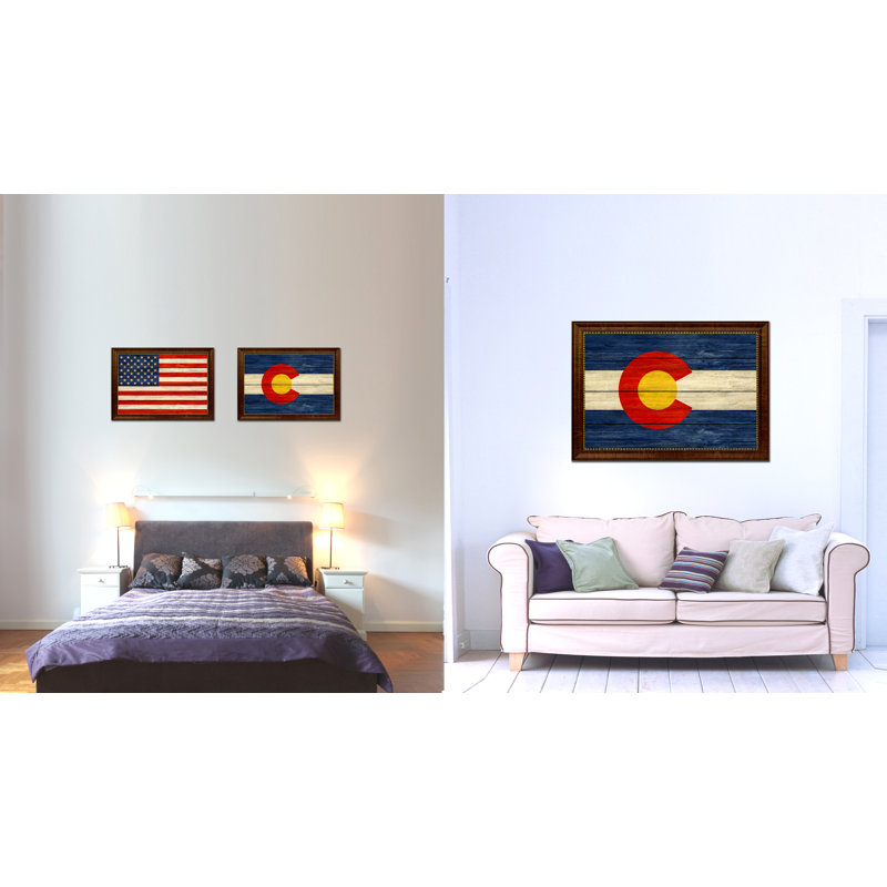 Impression de drapeau texturé Colorado State avec cadre brun doré, 15 x 21