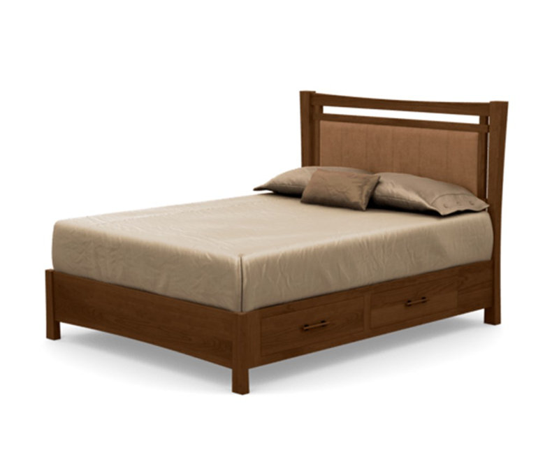 Monterey Upholstered Bed, California King, Ebony Leather, Saddle Cherry