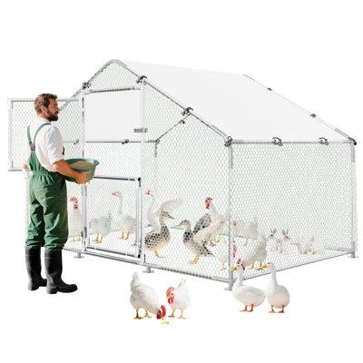 Heavy-Duty Metal Chicken Coop with Waterproof & UV-Resistant Spire Roof, Large Outdoor Poultry Cage for 20–30 Chickens, Backyard and Farm (9'W x 13'L x 6.5'H)