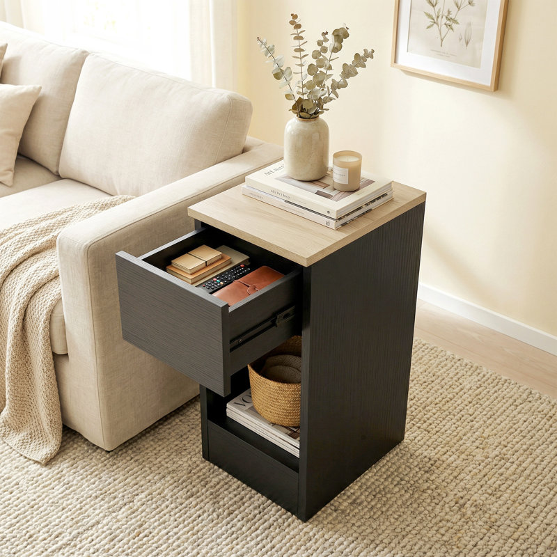 Scotto 20cm W Manufactured Wood Bedside Table, Black