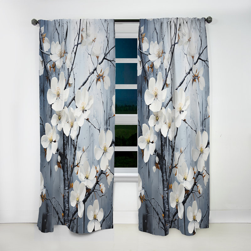 Ethereal Dogwood Blossom Dreams - Dogwood Curtain - Room Darkening Floral Curtain - 1 Panels, 52" W x 84" L