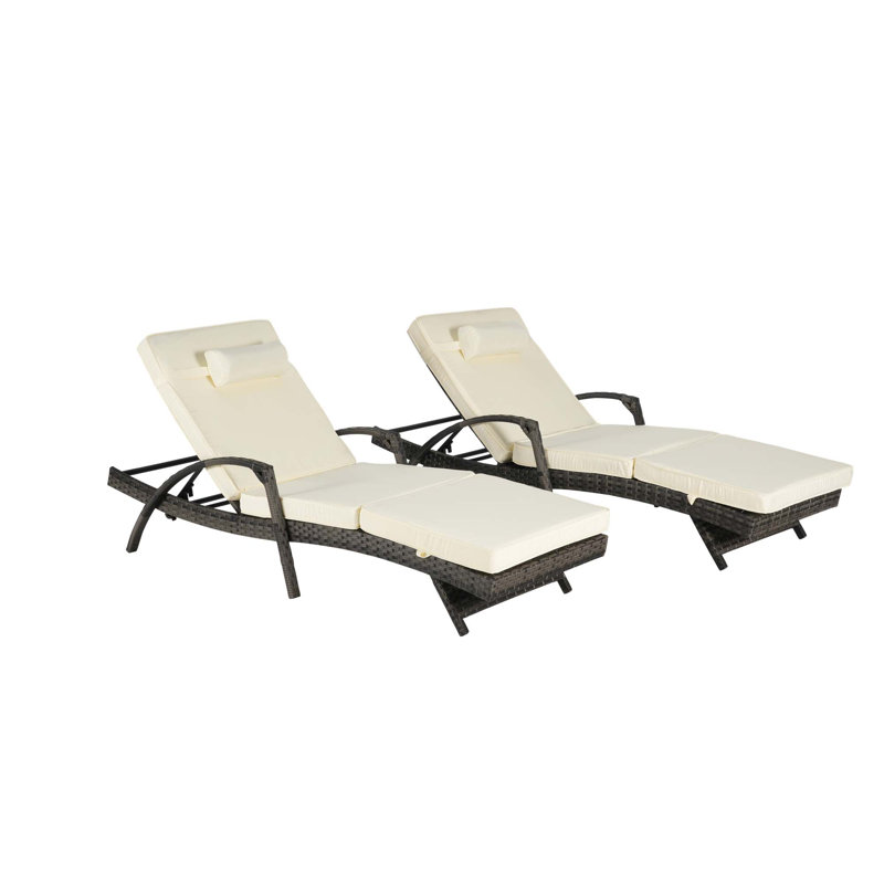 Ensemble de 2 chaises longues d'extérieur en osier avec coussins, chaise longue inclinable en osier