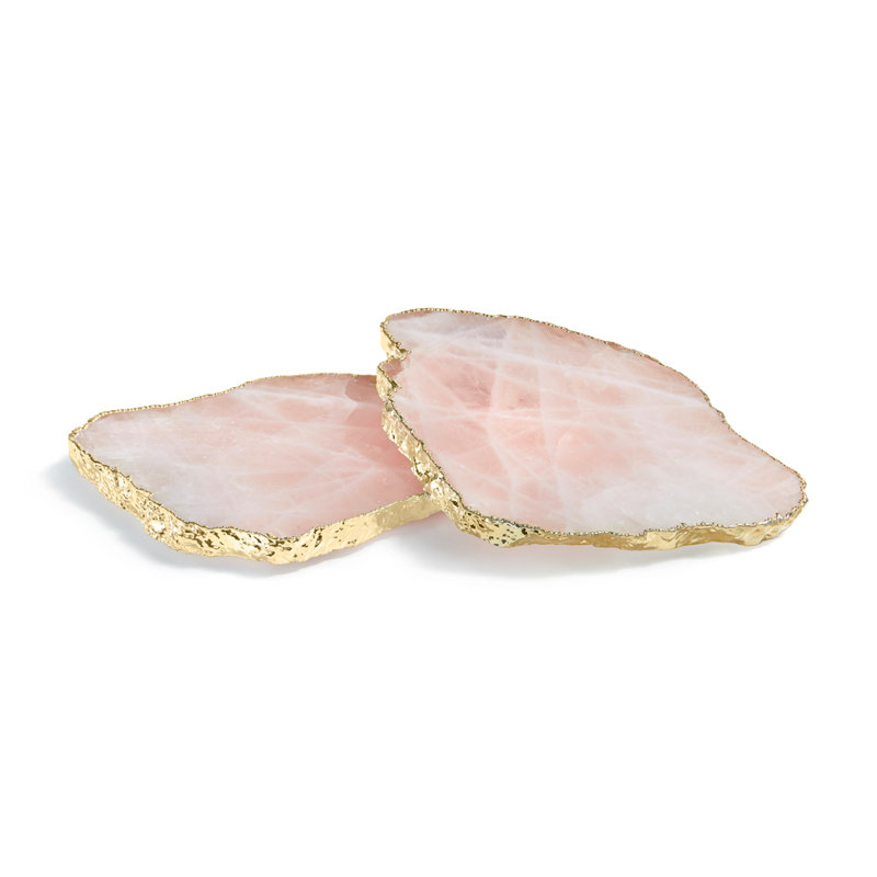 Rose Quartz and Gold-Plated Gemstone Coasters Set