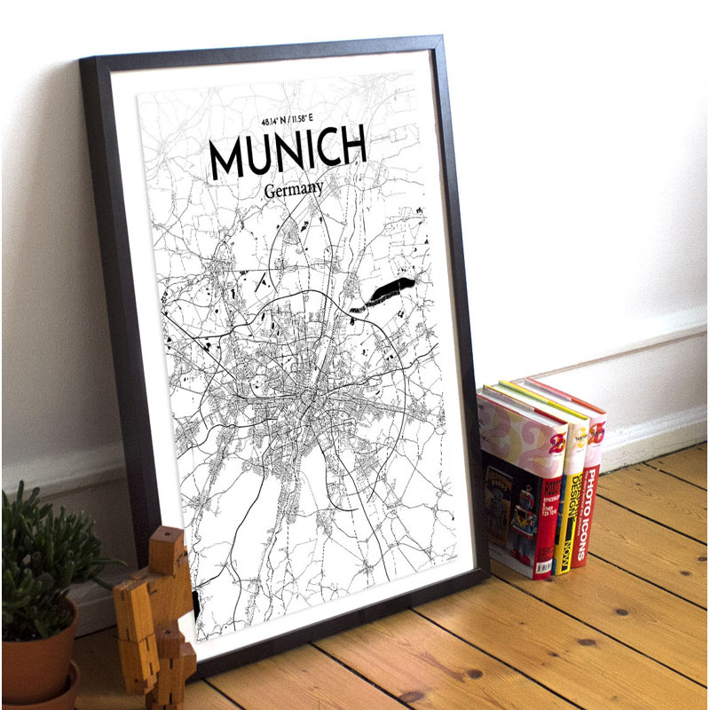 Munich City Map - No Frame Print, 43.2cm H x 27.9cm W x 0.13cm D