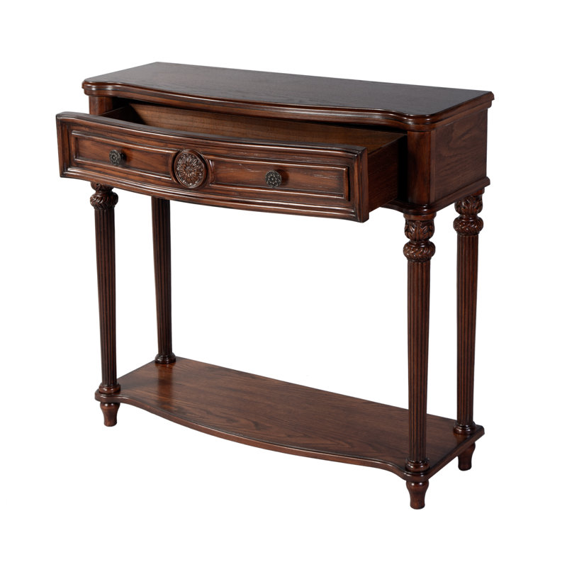 37" Serpentine-Shaped Console Table, Vintage Oak