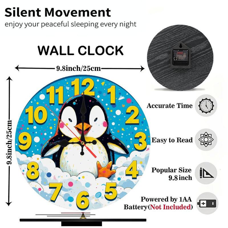 Cute Penguin Clock Design  Whimsical Numbers