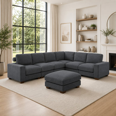 Arial 123" 7-Piece Premium Corduroy Reversible Living Room Modular Sectional Sofa with Ottoman
