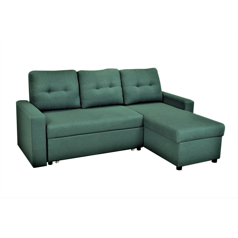 Convertible L-Shaped Sectional Sleeper Sofa Bed, Teal Polyester