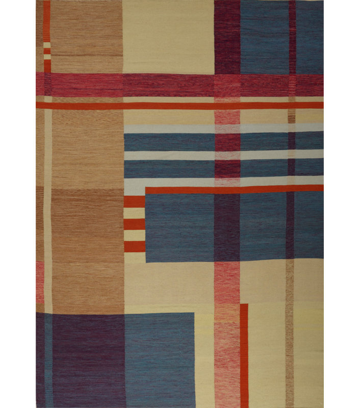 Plaid Area Rug in Blue/Beige