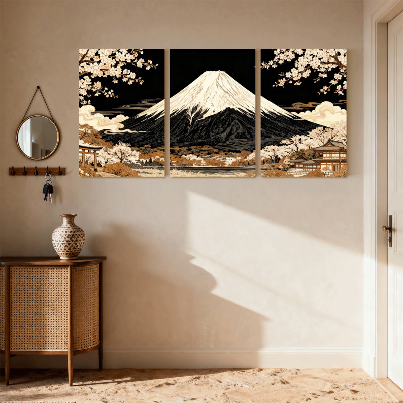 Scénario et paysages urbains, mont Fuji, fleurs de cerisier, réflexion, paysage, ensemble d'art sur toile, H 30 po x l 60 po