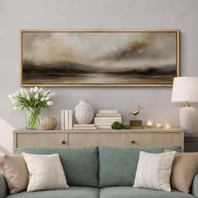 Large Framed Canvas Print Wall Art - Neutral Abstract Landscape Print for Minimalist Modern Wall Decor