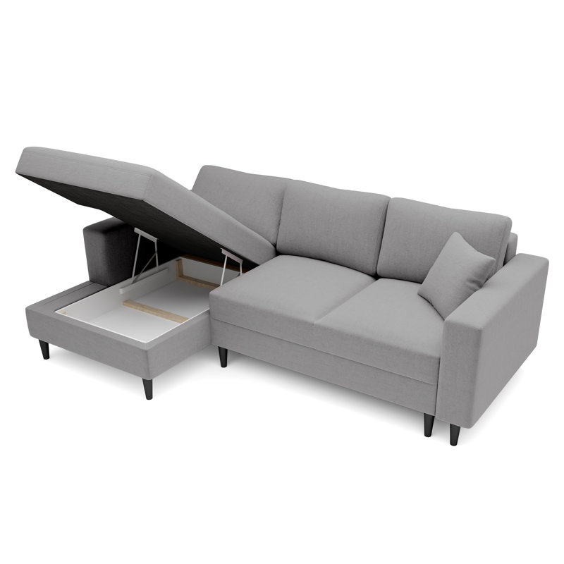 Ajten 3 Seater Velvet Sofa Bed, Left Hand Facing, Grey