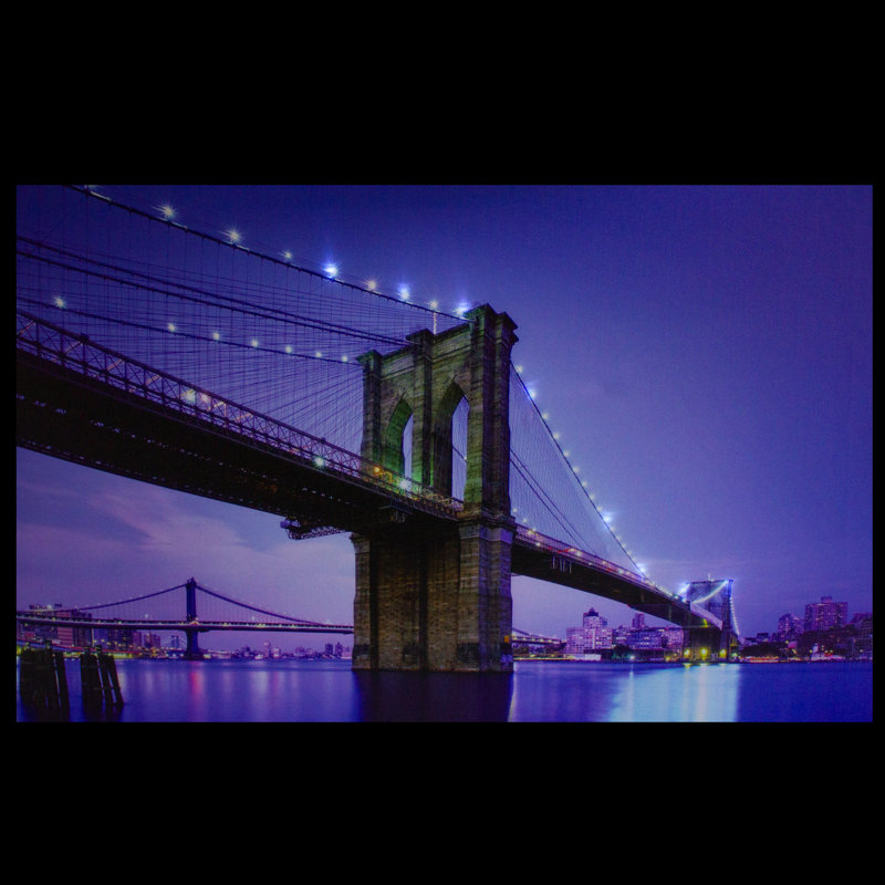Illuminated Purple Brooklyn Bridge Canvas Wall Art 15.75" x 23.5"