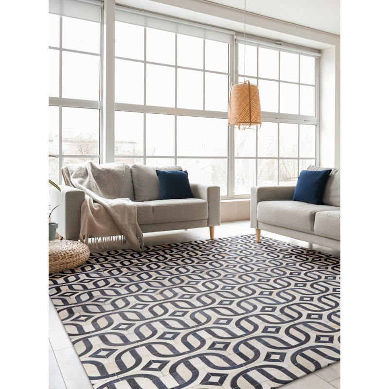 Natural Hide Cowhide Geometric Area Rug, Rectangle 11'6" x 14'6"