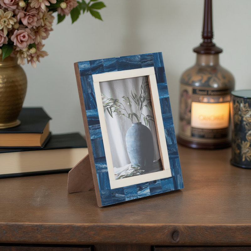 Resin and Wood Picture Frame with Glass Insert - Modern Decorative Photo Holder - MDF Border for Stylish Artwork Display - Elegant Accent for Home Decor and Personalized Memories
