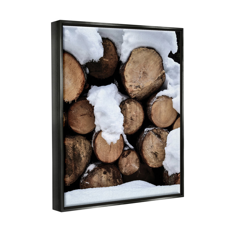 Toile flottante encadrée Millwood Pines Winter Snowy Logs par Incado, Cadre flottant noir de jais