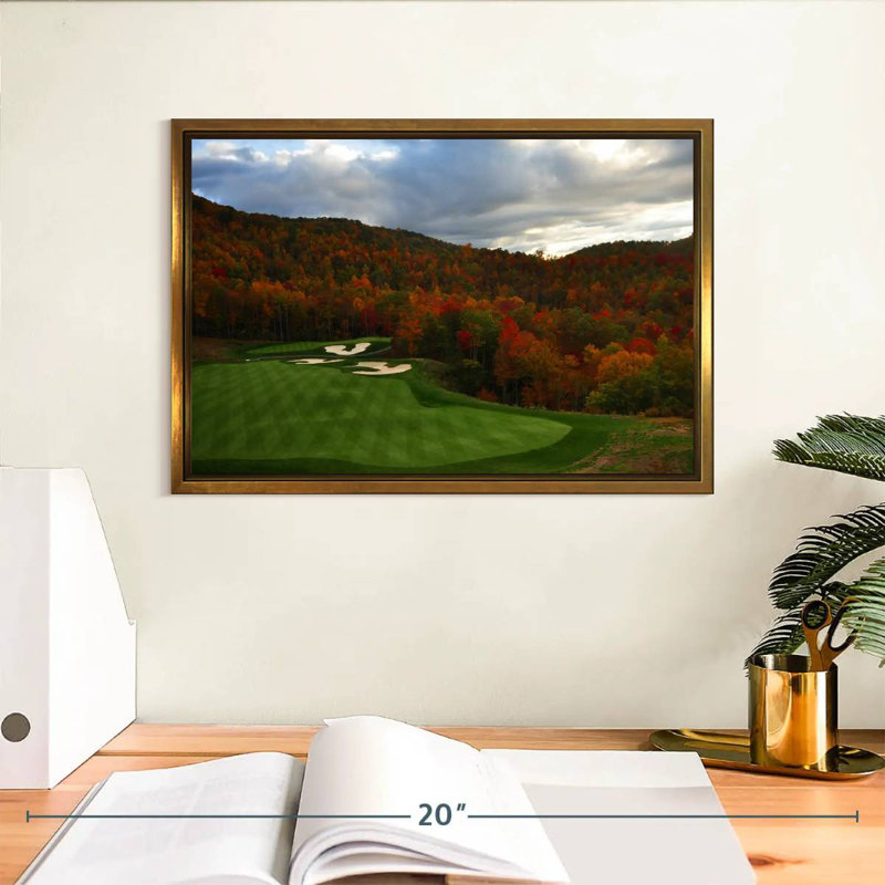 Parcours de golf d'automne, Cadre flottant doré, 13 po x 9 po