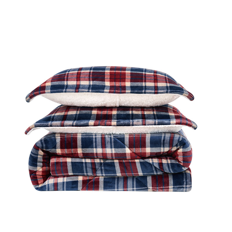 Truly Soft Cuddle Standard Polyester Comforter Set, Blue/Red, Queen Comforter + 2 Shams