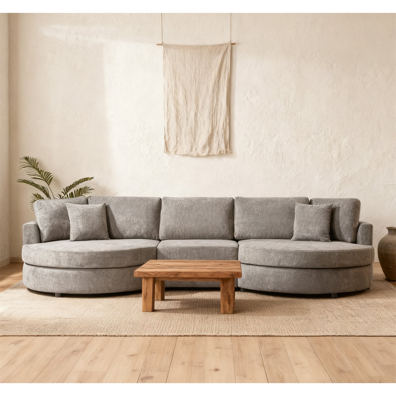 Canapé 3 places rembourré 129 "avec design incurvé, Gris foncé