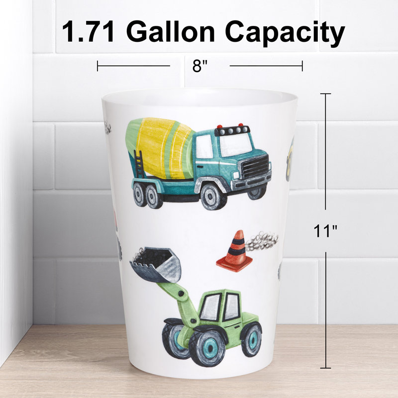 White Plastic Construction Site Themed Wastebasket