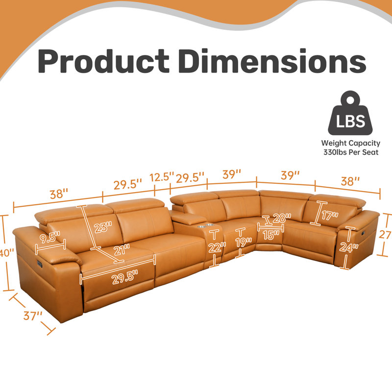 Canapé modulaire en cuir brun 6 pièces avec fonction inclinable électrique et 2 porte-gobelets, conception moderne pour espace de vie principal, matériau