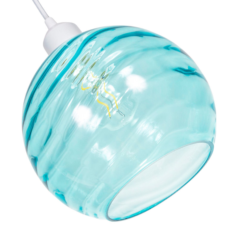 Modern Designer Circular Ribbed Glass Non Electric Pendant Lamp Shade, Teal