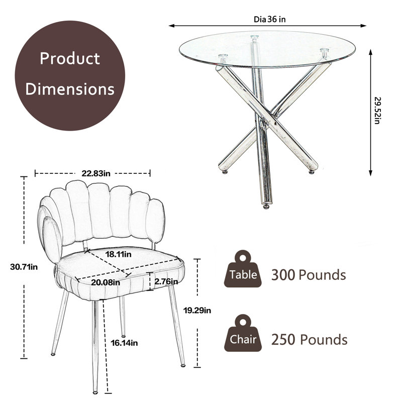 Ensemble de table de salle à manger Elegant, H 29,52 po x l 36 po x P 36 po, 3 Pieces: Table, 2 Chairs, Beige
