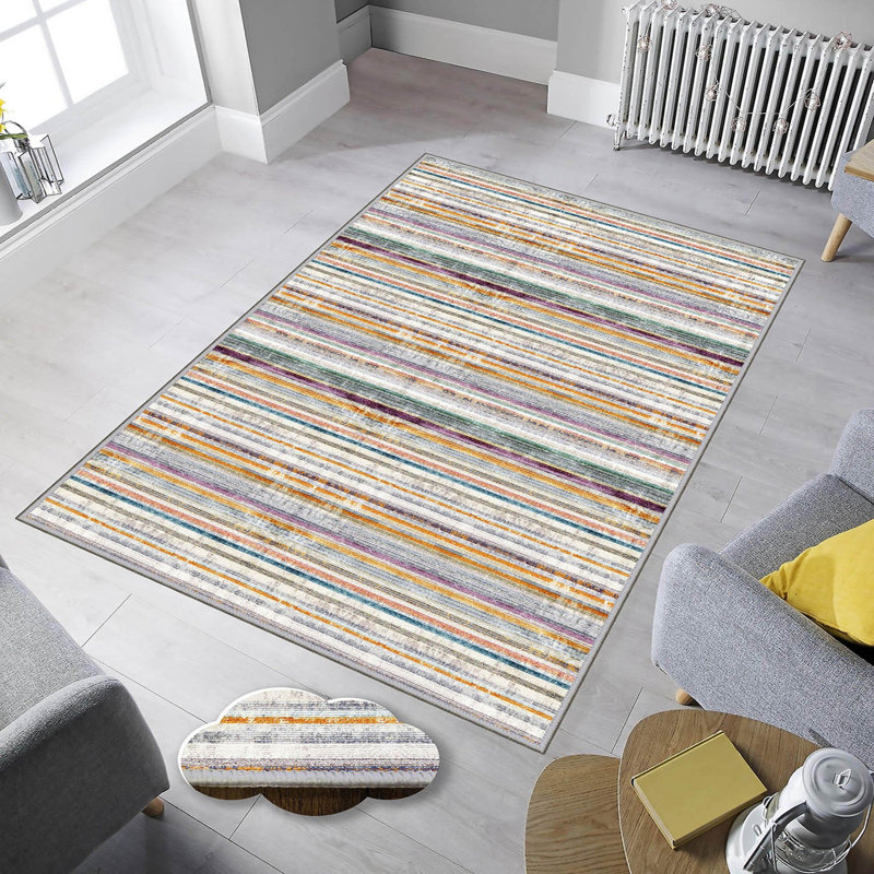 Stylish Woven Carpet, 5.2 x 7.5 Feet | 100% Polyester, 0.3 in Pile Height, Antibacterial, Non-Slip PVC Dot Underside | Machine Washable, 3D Digital Print | Perfect for Living Room, Bedroom & Home Décor