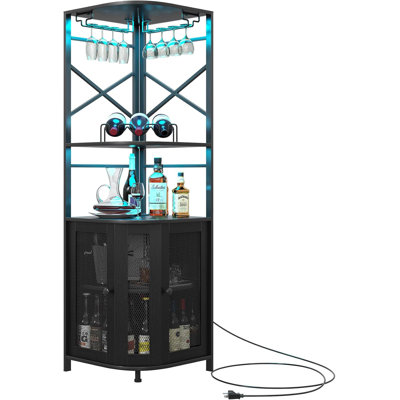 Bar Cabinet w/Wine Rack, Corner Bar Cabinet with Adjustable Shelf, Liquor Cabinet Bar for Home