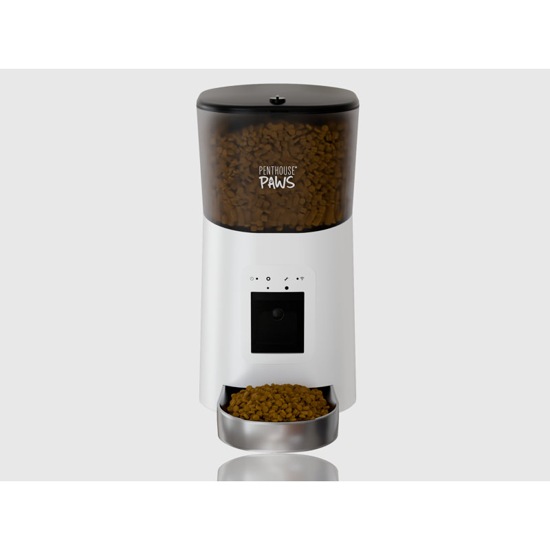 Penthouse Paws Smart HD Pet Feeder – 6L WiFi Automatic Cat & Dog Feeder with Camera, App Control, Voice Message, Stainless Steel - White