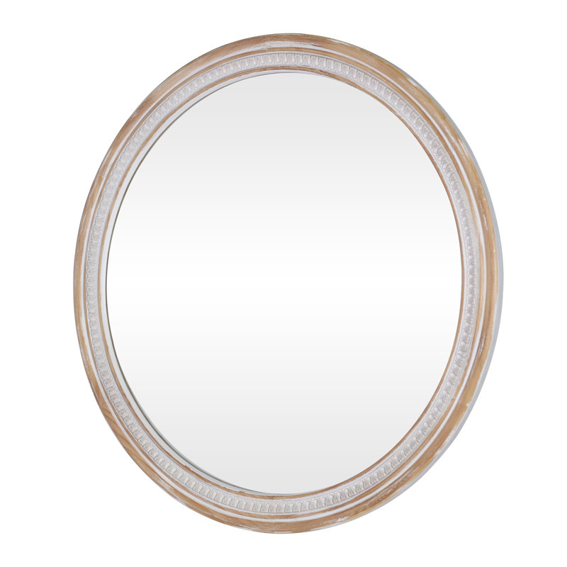 Miroir mural rond 30 po en bois massif blanc antique et rustique Boho pour meuble-lavabo, salon et entrée