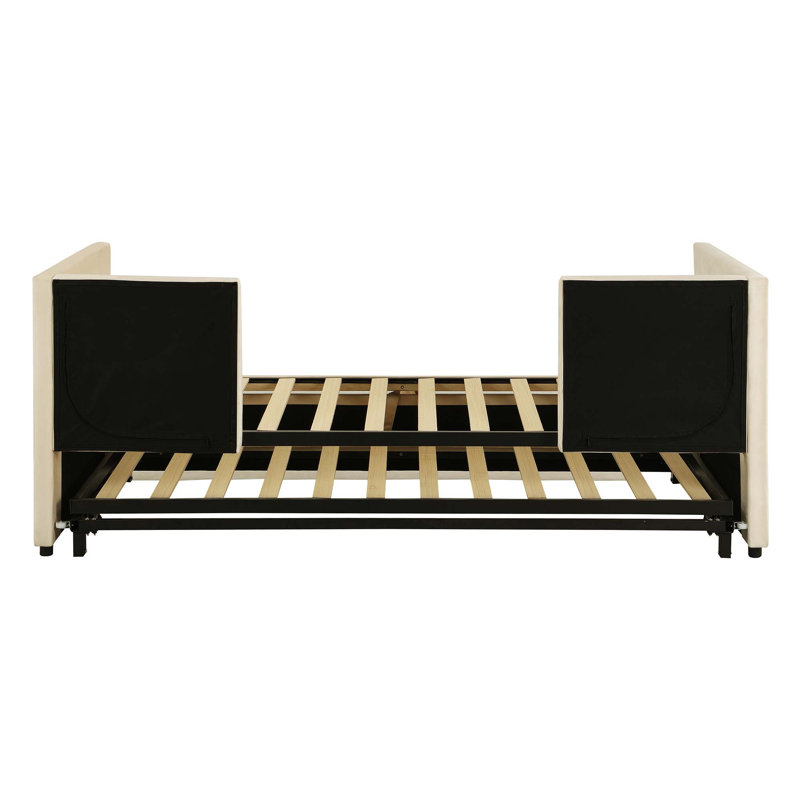 Twin Size Upholstered Daybed With Pop Up Trundle, Beige