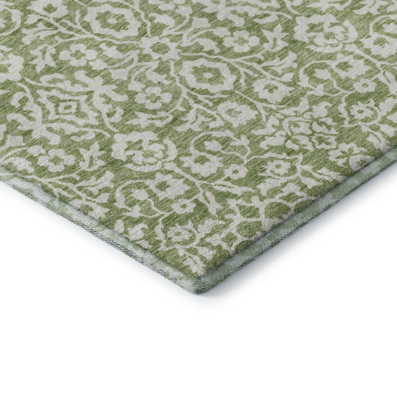 Premium Machine Washable Prisco Green Rug, Runner 2'3" x 7'6"
