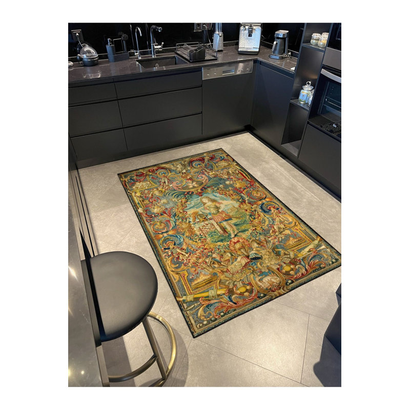 Tapis jaune lavable à motif moderne jaune, Sous-tapis rectangulaire de 3 pi 3 po x 4 pi 11 po