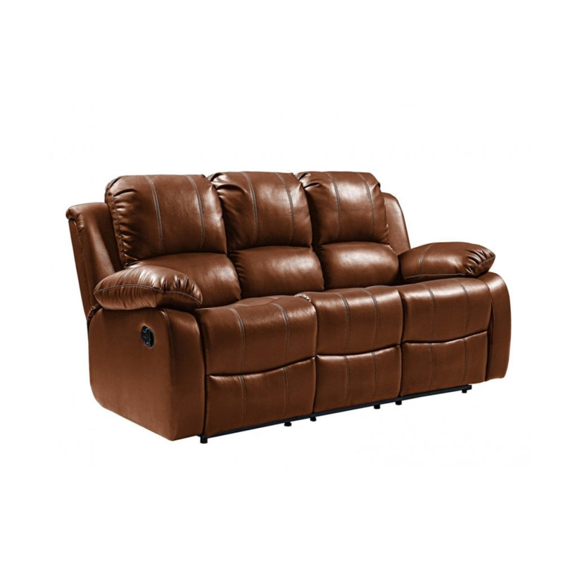 Arberie Reclining Sofa, Manual, Faux Leather, Tan