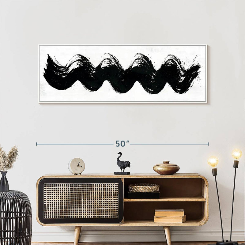 Vagues abstraites, Cadre flottant blanc, 49 po x 17 po
