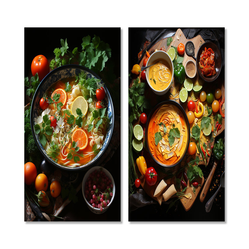 Vegetation Soup Charm - Soup Canvas Art Print Set Of 2, 28" H x 25" W, Wrapped Canvas