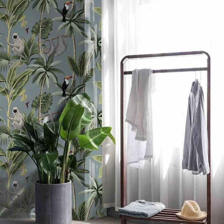 Grey Tropical Jungle Wallpaper