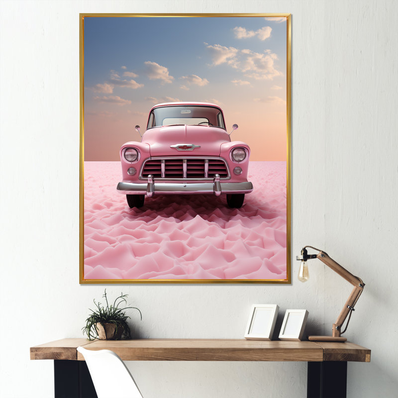 Romantisme, photo de camion rose sur toile, Cadre photo noir, H 20 po x l 12 po