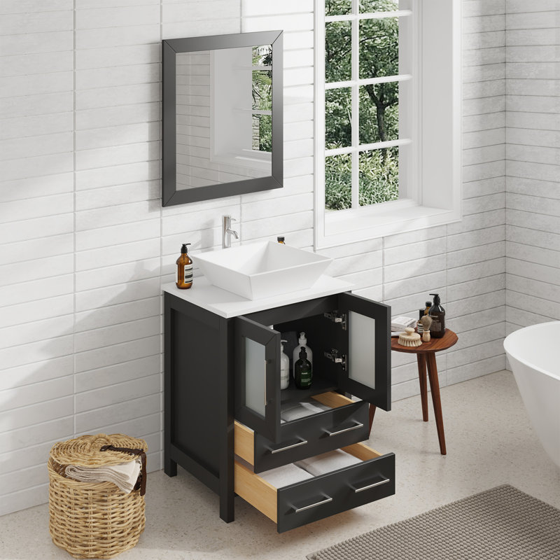  24" Single Bathroom Vanity Set with Mirror, Espresso