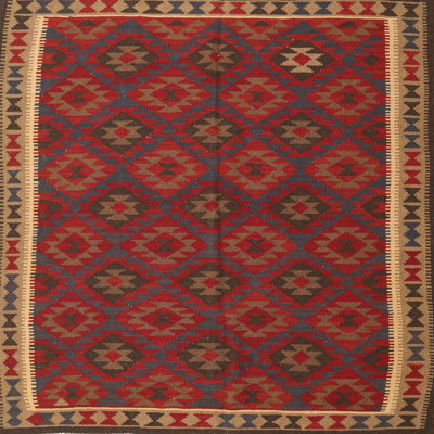 Tapis géométrique rouge / vert / beige