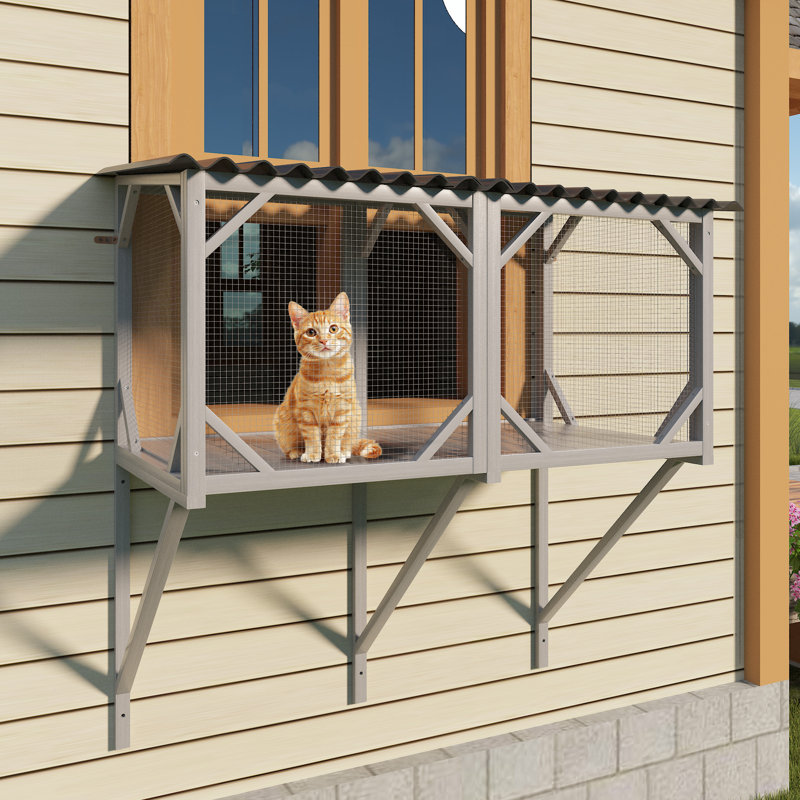 Large Cat Window Perch Box – Outdoor Cat Enclosure For Sunbathing, Napping & Bird Watching, Grey