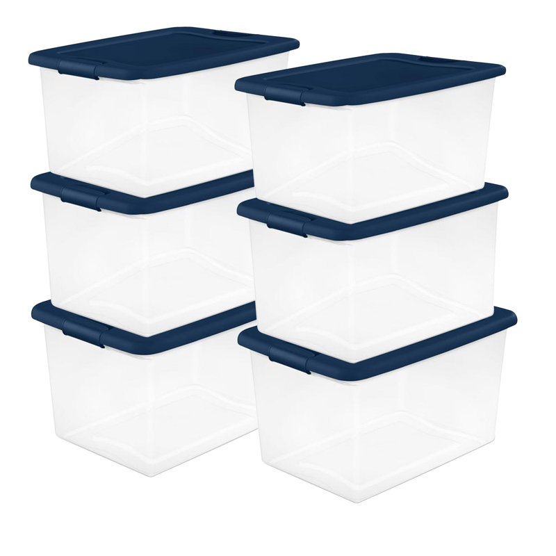 Sterilite Plastic Storage Bin, Marine Blue, 18-Pack