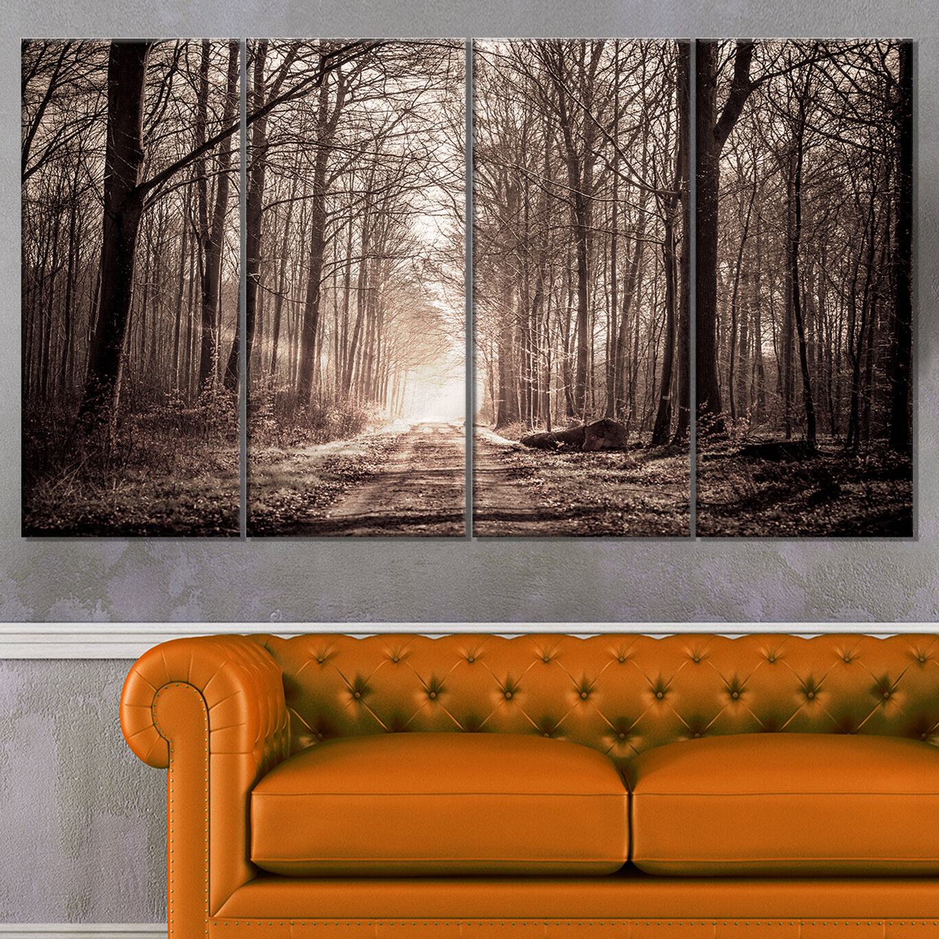 Forest Trail In Sepia On Canvas 4 Pieces Print