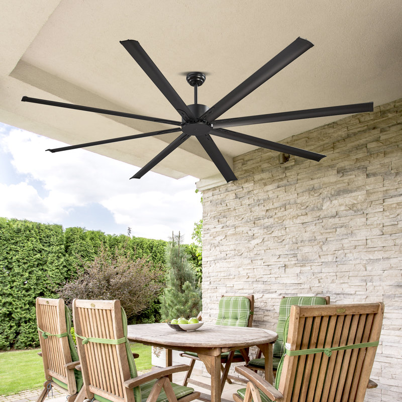 Aluminum Ceiling Fan No Light Remote Control Reversible DC Motor, Black, 96" Wide