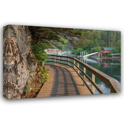 «Dovecove Jaynes Gallery», art sur toile tendue: Alaska, Elfin Cove Boardwalk à côté de la baie