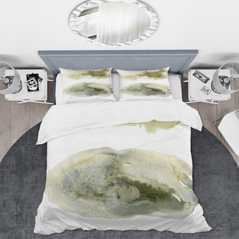 Dark Green Abstract Clouds I - Modern Duvet Cover Set - Microfiber Polyester, King Duvet Cover + 2 King Shams