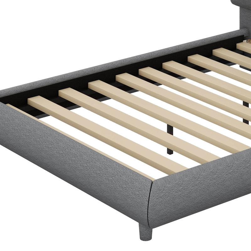 Lit plateforme en tissu d'ameublement Teddy, Gris, Double