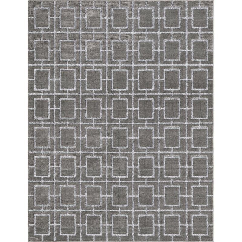Tapis gris argenté à motif géométrique glam, Rectangle 10 pi x 13 pi 1 po