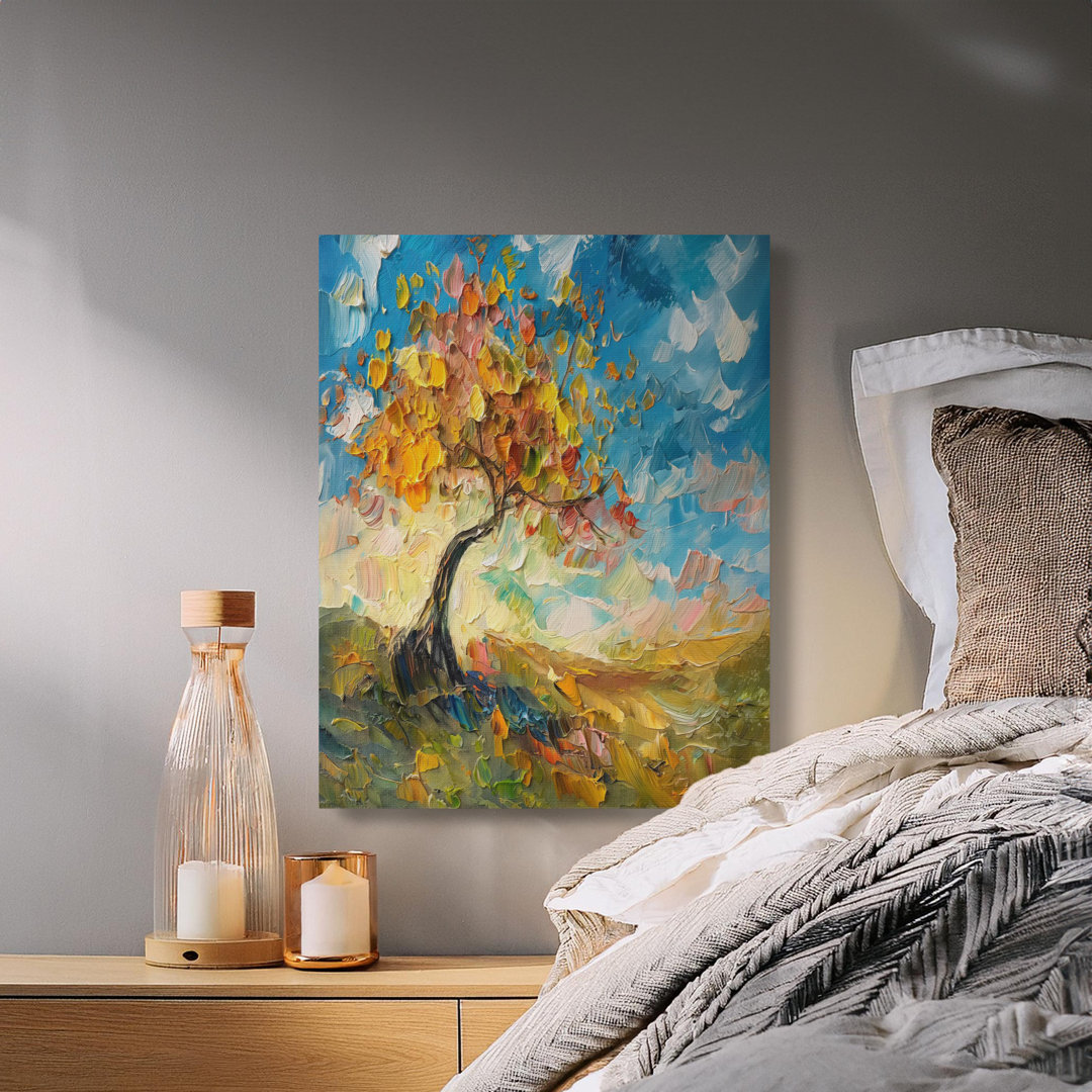 Autumn Tree Canvas Wall Art, Textured Oil Painting Canvas Print, Landscape Canvas, Fall Colors Canvas Decor, Archival Quality